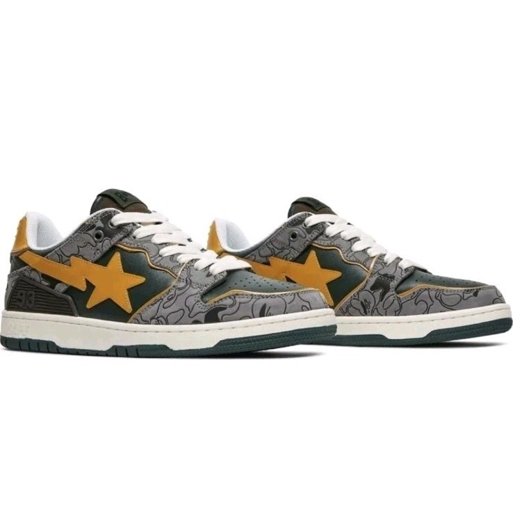 A Bathing Ape Sk8sta Mustard Yellow Men 11 Green Sneaker Shoe Casual Euc